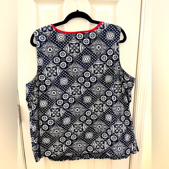 Talbots Top Women's XL Blue and White Boho Casual Sleeveless Blouse - Picture 2 of 6